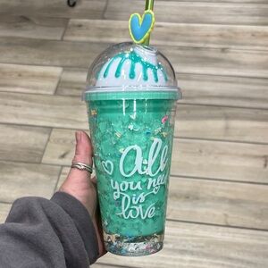 Teal Tumbler with Heart Straw